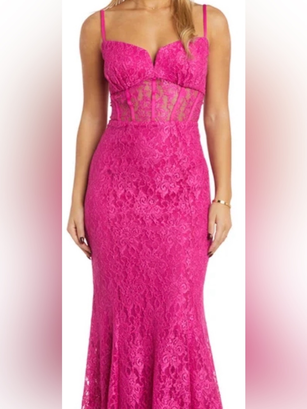 Morgan & Co. Hot Pink Lace Sheath Prom Dress